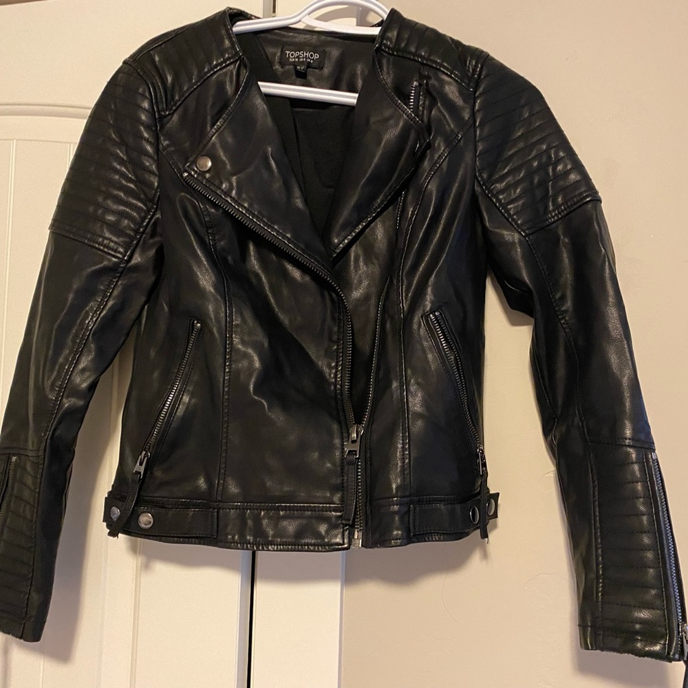 Top shop faux leather biker jacket, size 4